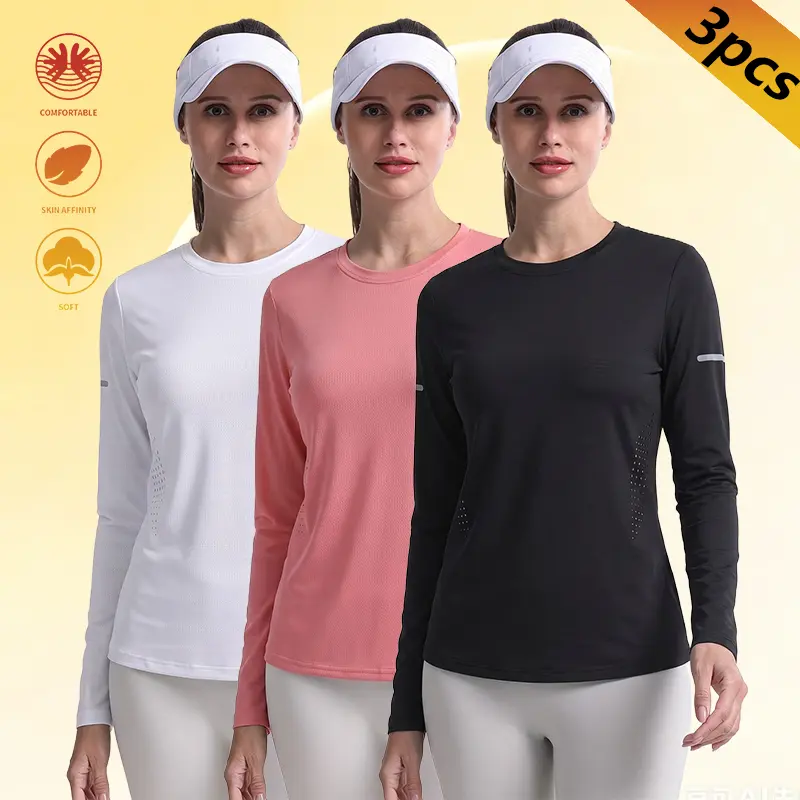 LIFE KEEPS MOVING — 1–3 pieces: long-sleeve tops, solid color loose-fit slimming basic T-shirts for women; casual basic layering tops for spring/autumn, versatile inner layers; multiple colors available.