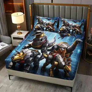 3PCS Transformers Dinobots Fitted Sheet Set, Robot Dinosaur Bed Sheet Set, Soft Microfiber Bedding Set (No Fillers), Cybertron Sci-Fi Print Mattress Cover for Kids & Fans, Boys' Bedroom & Dorm Decor