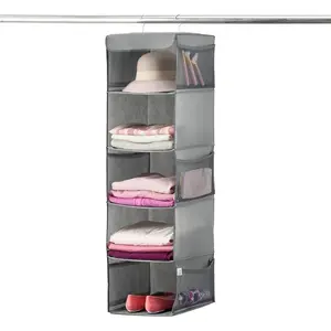 Hanging Closet Organizer, 5-Shelf - Hanging Storage Organizer Shelves for Clothes, Towels, Toys - College Dorm Room, Nursery, & Home Closet, Metal, Racks, Installation, Hangable, Steel, Stainless.