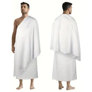 2pcs Men'S Solid Muslim Hajj Towels, Arabian Traditional Garment