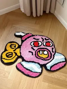 LAKEA Feeder Cherry Bomb Tufted Rug Pink Handmade Carpet Room Decor Kawaii Rug Small Rugs for Bedroom Cartoon Circle Punch Needle