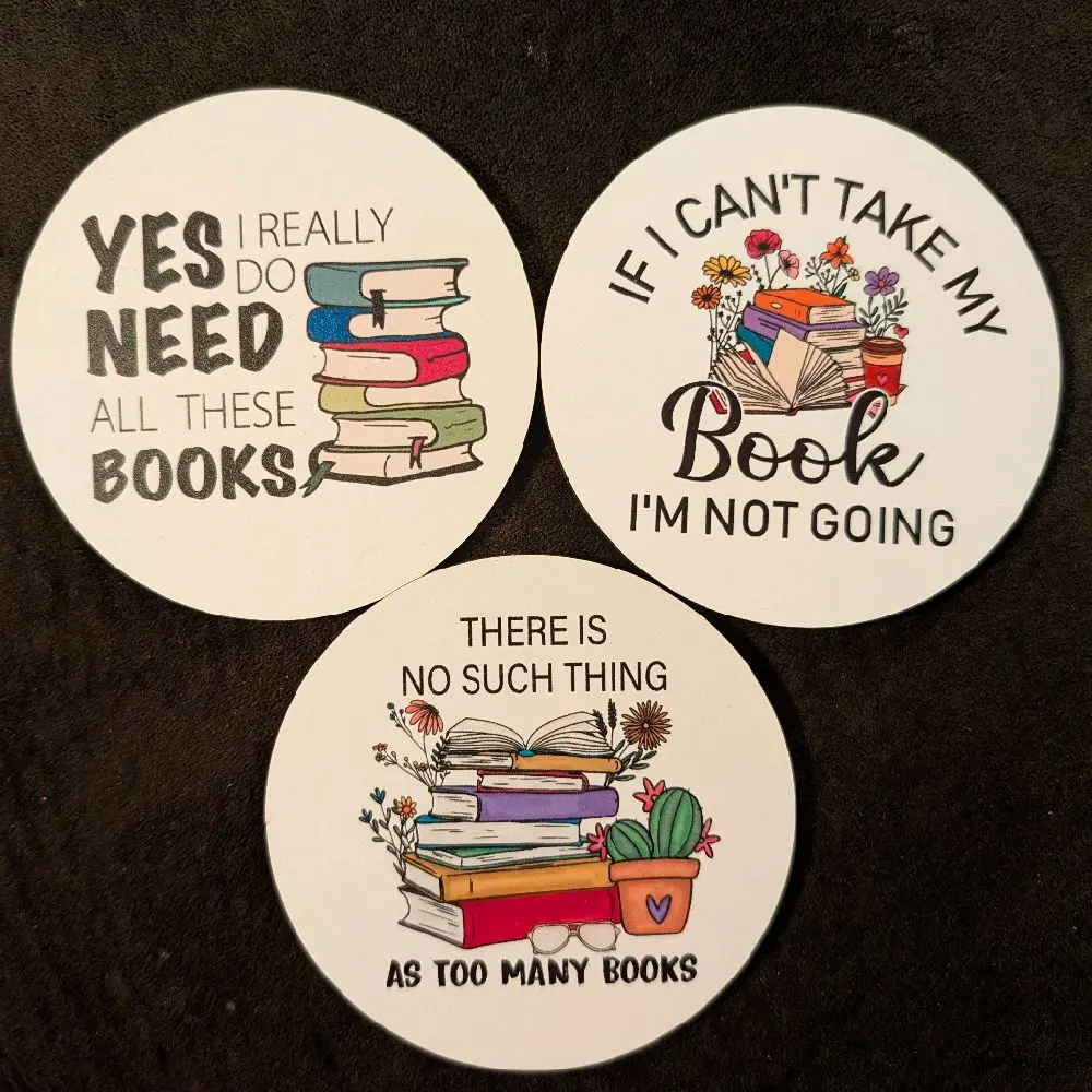 White Wooden Bookish Drink Coaster - Decorative Tableware with Book Themed Design Aesthetic