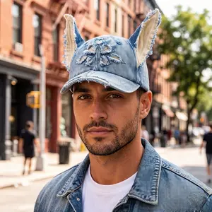 Doberman Pinscher Washed Denim Ear Baseball Cap, Autumn/Winter Trendy Fashionable Duckbill Cap, Unisex Hat