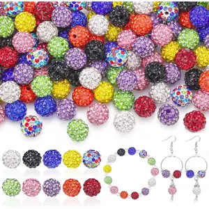 100 pcs 10mm Rhinestone Beads for Jewelry Making, 10 Mixed Colors Shiny Round Shamballa Disco Beads, Sparkle Crystal Clay Christmas for Bracelet Baseball Necklace Earring Crafting and DIY
