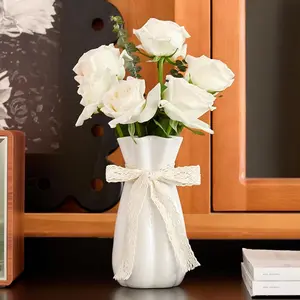 8'' White Ceramic Flower Vase - Modern Minimalist Boho Vase for Home Decor, Table Centerpieces | Ideal for Living Room, Office, Wedding, Farmhouse Decor