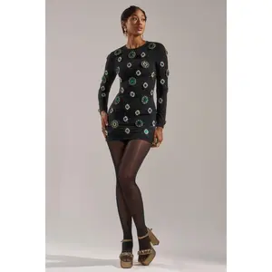 BLING BLING MESH MINI DRESS WITH RHINESTONE EMBELLISHMENTS