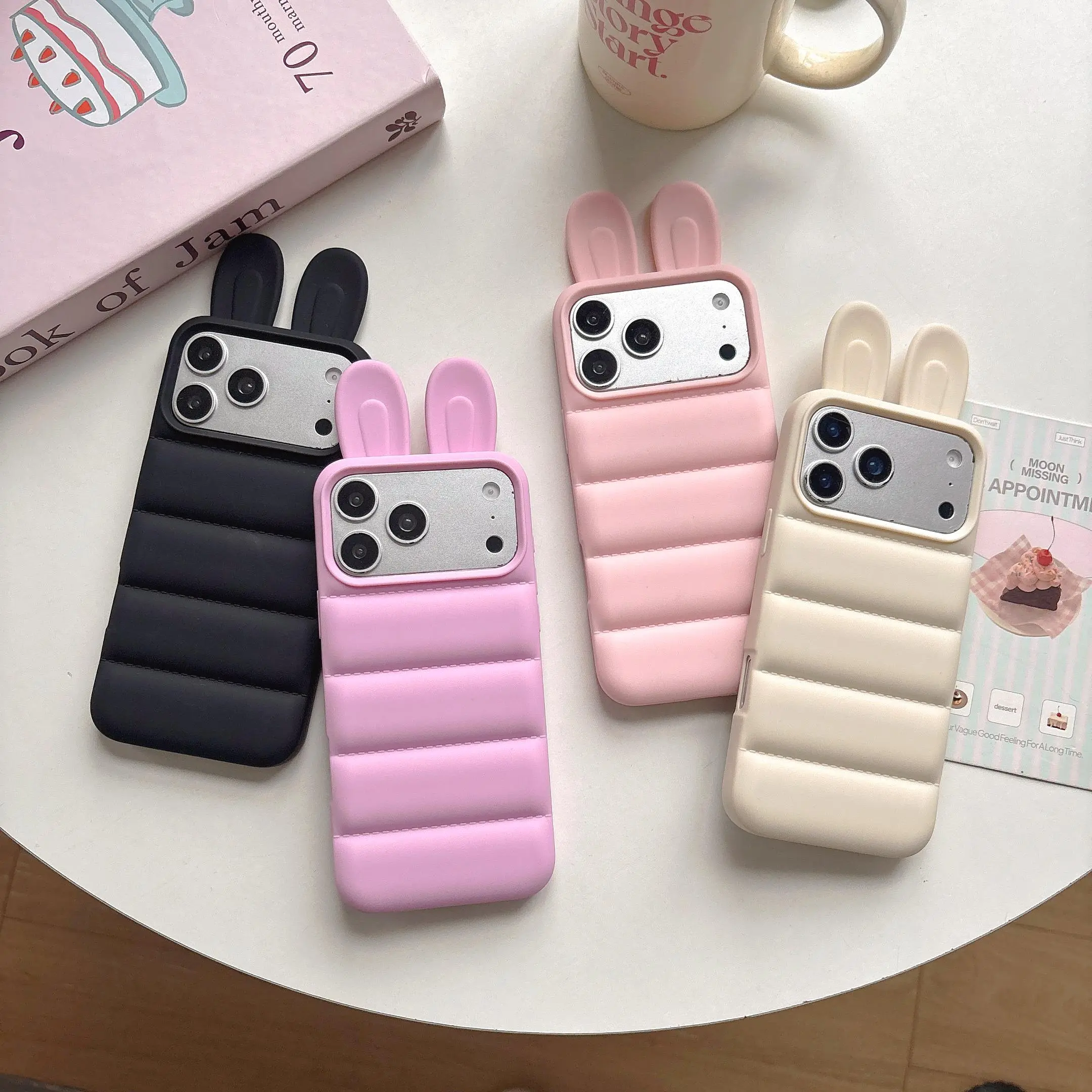 Phone Case: Creative Rabbit Ear Down Jacket Style Phone Case, Compatible with Apple 17/16/15 Pro Promax