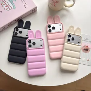Phone Case: Creative Rabbit Ear Down Jacket Style Phone Case, Compatible with Apple 17/16/15 Pro Promax