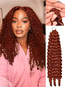 Reddish Brown Burmese Curly Feather Crochet Hair Pre-Divided Bulk Hair For Braiding Deep Wave Crochet Human Hair Knotless Miracle Knots Hair Extensions