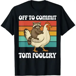 Men's Short-Sleeve Graphic T-Shirt - "Off To Commit Tom Foolery" Raccoon Print, Menswear Tops, Essential Daily Tee