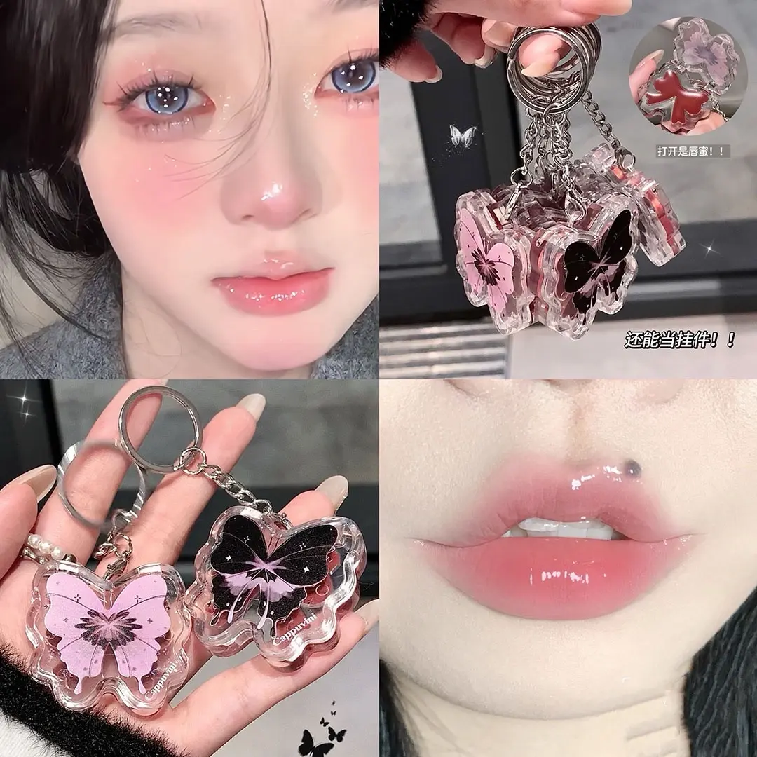 Cappuvini Butterfly Solid Lip Gloss - Mirror-Like Hydrating Shine for Lip Makeup with Clear Finish and Black Butterfly Design - Lipstick Cosmetic Moisturize Moisturizer Hydrate Glossy