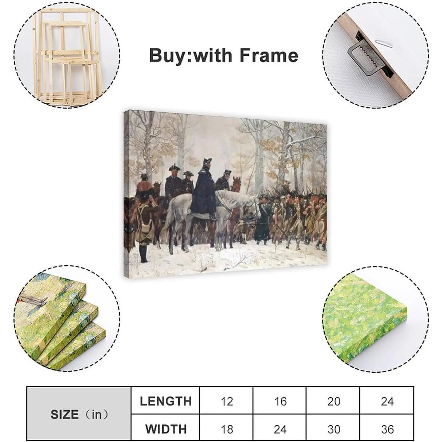 George Washington Revolutionary War Historical Scene Artistic Canvas Poster, 36x24 inch (90x60 cm) Handmade Frame Wall Art Print, Bedroom Decor for Home & Office