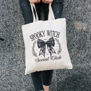 Spooky Witch Social Club Cotton Canvas Tote Bag, Halloween Canvas Tote, Spooky Tote Bag, Trick or Treat Bag