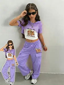 3-Piece Girls Fashion Set, Hooded Jumper + Tank Top + Sporty Pants, Capibara Cartoon Print, Perfect for Outdoor Activities