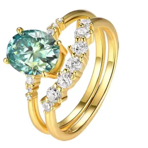 Loveden 2CT Green Moissanite Ring For Women Stackable Engagement Ring Fashionable Wedding Promise Ring in Yellow Gold Plated