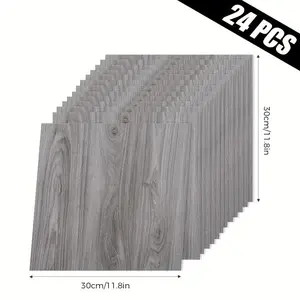 Self-Adhesive 24-Piece Wall Sticker, Vinyl Floor Sticker 30x30 Cm, Durable PVC Material, Waterproof, Wear-Resistant, Grain Effect, Easy Peel and Paste