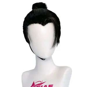 OSIASWIG Black Straight Short Wig with Ponytail for Geto Suguru Cosplay From Anime JJK Synthetic Heat-Resistant Hair