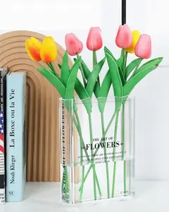 Book-Shaped Vase for Flowers, Book Lovers Gifts, Aesthetic Room Decor Cute Flowers Vases & Must-Have for Home, Bookshelf, Bedroom & Office Decor for Women & Teacher Gift - like Mothers Day (Clear) AZLTC