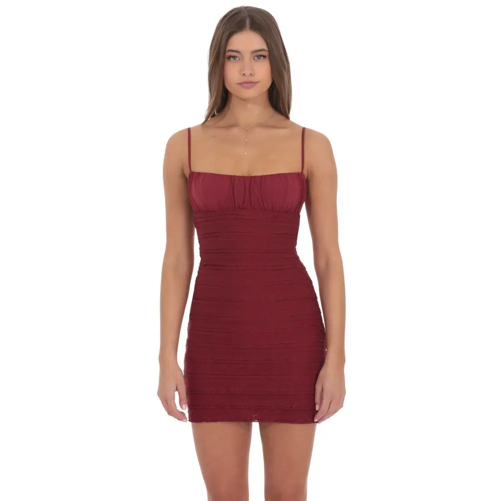 Crinkle Bodycon Dress in Burgundy