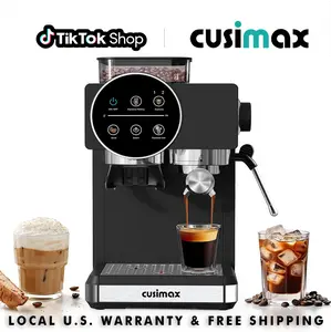CUSIMAX 20-Bar Compact Semi-Automatic Espresso Machine Coffee Maker with Built-in Grinder, Milk Frother Steam Wand, 60oz Removable Water Tank, Removable Parts, 1350W Fast Heat, US Plug, Ground Coffee Compatibility for Home Baristas