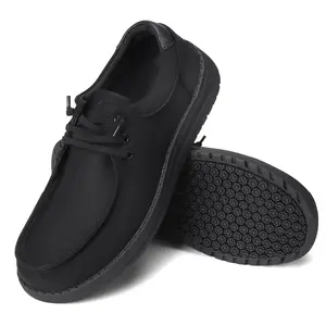 Unisex Black Non-Slip Oil-Resistant Kitchen Work Shoes Comfy Closed-Toe Synthetic Upper Easy Clean for Chefs All-Day Standing Service Jobs Casual Wear