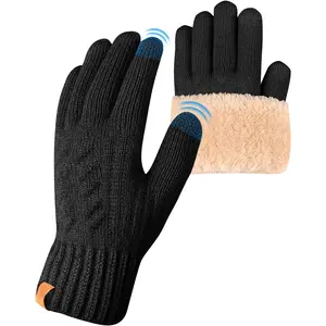 Winter Warm Gloves - Fleece-Lined Touchscreen Knitted Stretch Warm Gloves, Suitable for Running, Cycling, Hiking - Unisex (Black), Available in Women's Clothing Stores