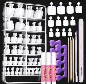Teenitor White Press on Toenails for Women with Nail Glue, 120pcs White Toe Nail Press ons Acrylic Toenail Kit, Toe Nail Tips Square, Fake Toe Nails Glue on Toe, False Toenails for Missing Toenail
