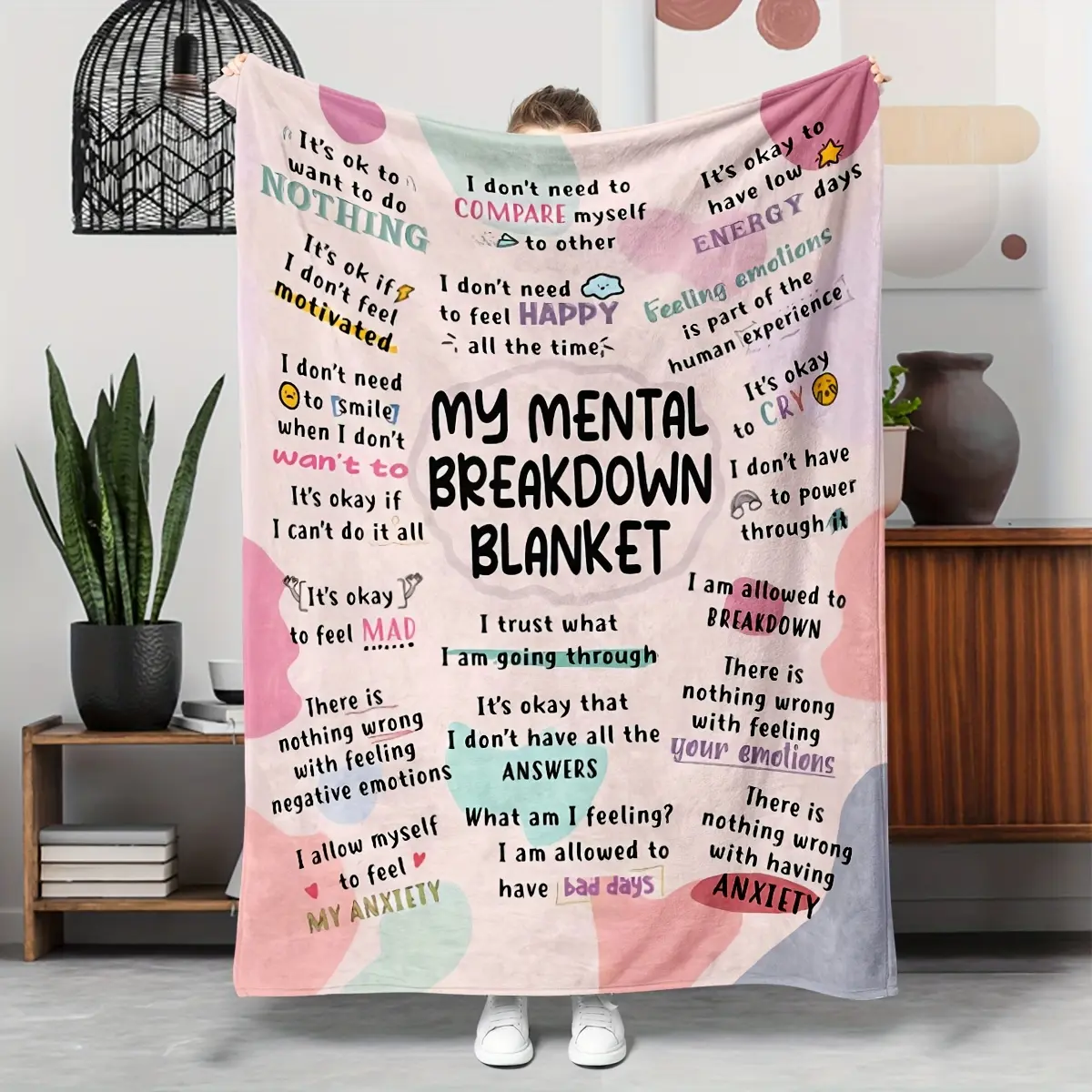 My Mental Health Crash Blanket, Emotional Anxiety Support Therapeutic Blanket, Gift for Mental Wellness Awareness for Men and Women, Essential Decor for Therapy Offices, Therapist Gift Blanket