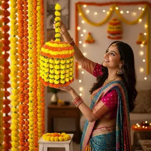 Vibrant Jumbo Marigold Flower Jhoomar | Traditional Indian Party Decor for Diwali, Weddings & More | Timeless Elegance | Cherished Gift