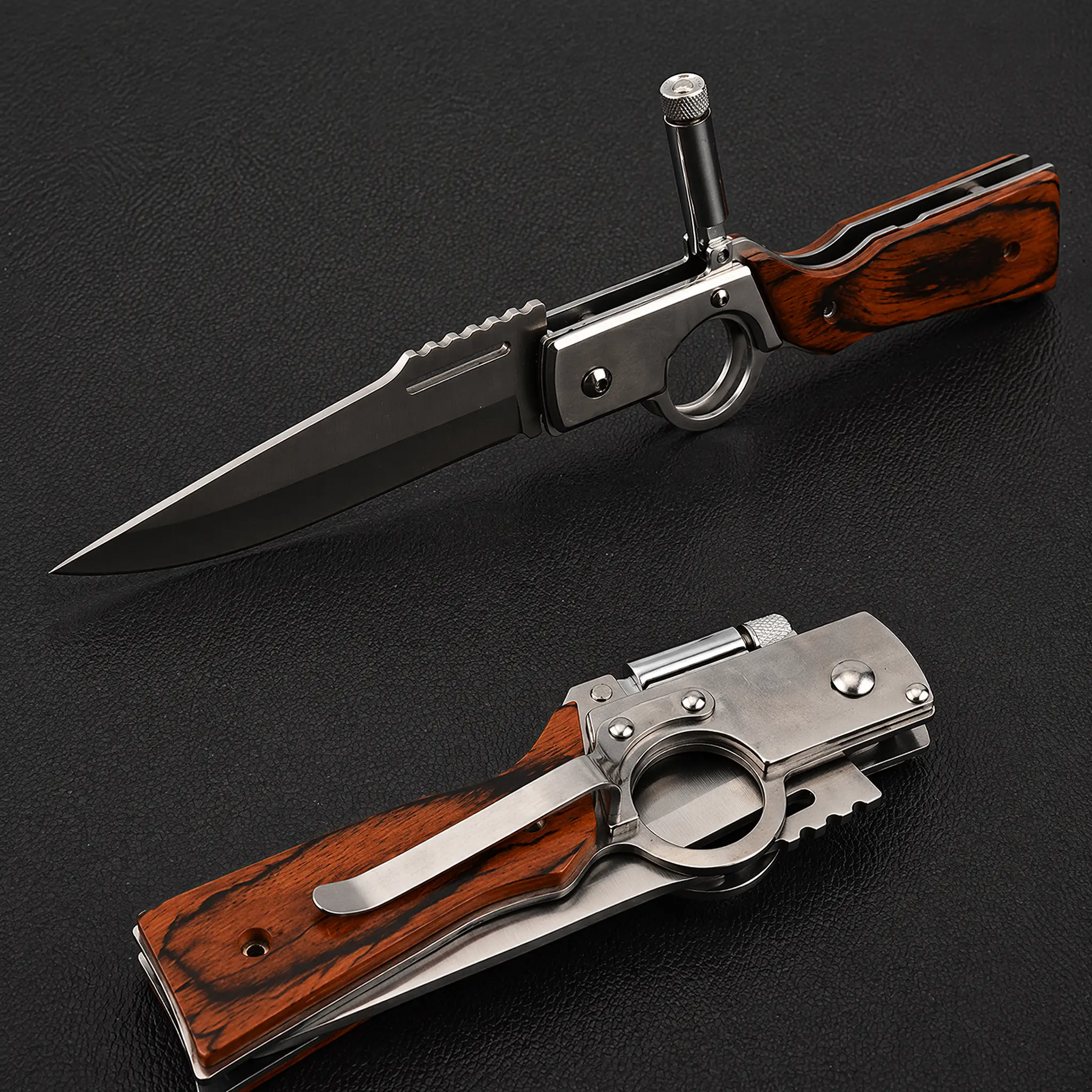 AK47 Foldable Pocket Knife - 5C13Mov Stainless Steel, Beechwood Accent, Security Lock, Adults' Bushcrafting Tool, [Specify Inches Blade Length], Men's Gift, Suitable for Camping, EDC Tactical Use, Emergency Situations