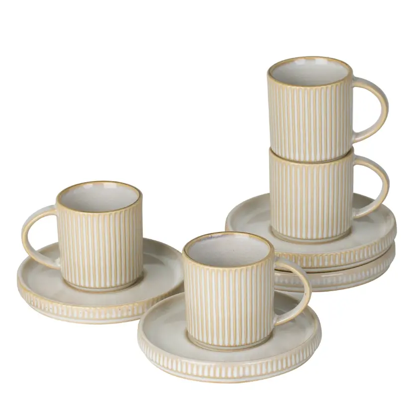 Famiware Star Sturdy Lead-Free 3oz Stoneware Espresso Cups and Saucers Set of 4 - Mini Ceramic Coffee Mug with Handle for Cappuccino, Tea, White, Cup Sets For Kitchen