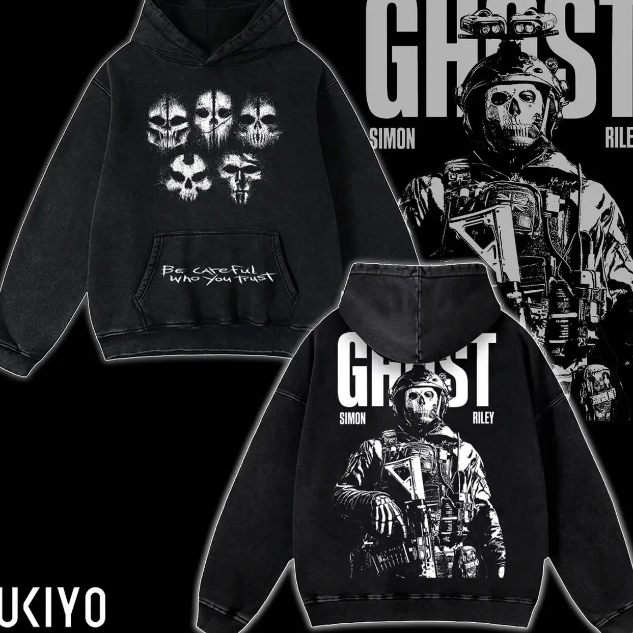 Call of Duty Simon Ghost Riley Hoodie Vintage Acid Wash Heavyweight Cotton Oversized Graphic Hooded Sweatshirt MW3 CoD Gaming Merch Pullover Men Women Unisex 4VK