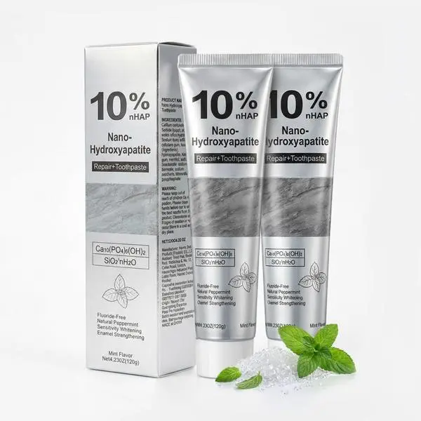 10% Nano-Hydroxyapatite Toothpaste for Sensitive Teeth, 2 Pack | Fresh mint fluoride-free formula for whitening, enamel care, gum-line cleaning, and daily brushing
