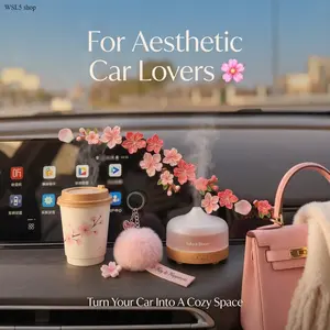3D Cherry Blossom Car Dashboard Decor, Cute Peach Blossom Car Accessories for Women, Aesthetic Floral Center Console Decoration for Cute Girly Car Interior Styling