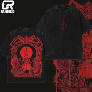 Retro Vintage Bloodborne Blood Moon Unisex Oversize Washed Lightweight Cotton T-Shirt Wash Gift For Game Fan, Game Lover 0PL QIJ