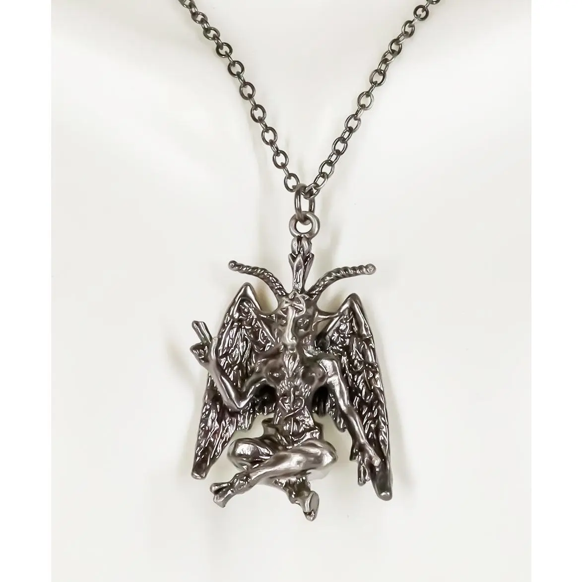 MystiKraft Fine Pewter Hand-Polished Individual Sabbatic Baphomet Pendant with Pentagram, Religious Jewelry, Witchy Jewelry, Gothic Aesthetic Dangling Charms Necklace with Chain