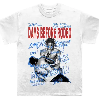 T-shirt Travis Scott X Sp5der "Days Before Rodeo" 10th Anniversary - Blanc, Taille S, Neuf Avec étiquettes