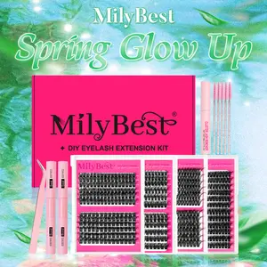 MilyBest 4 Styles Lash Clusters Kit,1 Set Mixed Length Individval Eyelash Extensions Kit,Self Grafting False Eyelashes with Tweezers&Glue&Remover,Prefessional Eye Makeup Accessories for Women