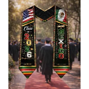 EastJia 2026 Mexico Graduation Stole Custom Personalized Mexican Flag Sash Premium Durable Washable Polyester Elegant Unisex Design for Ceremonies Ideal Gift & Photo Prop Made in USA