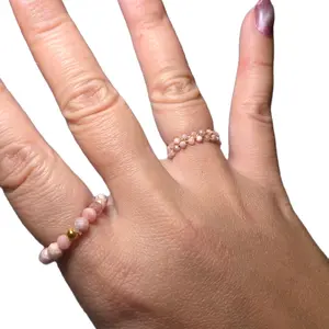 Rhodochrosite Crystal Chain and Stretchy Rings for Romantic Love Intention - Affordable Elegant Jewelry for Adults