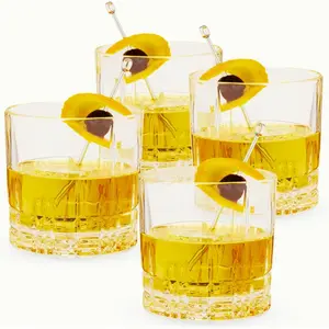 Perfect Serve Double Old Fashioned Glasses Set of 4 - European-Made Crystal Lowball Cocktail Glasses, 13oz, Dishwasher Safe, Professional Quality Gift Set