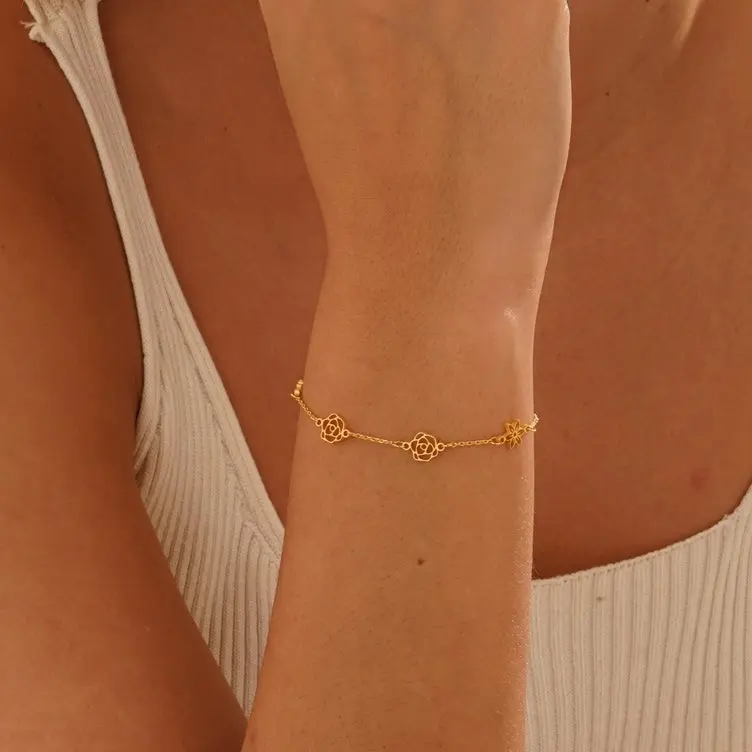 Personalized Birth Flower Bracelet in Stainless Steel with Custom Engraved Charm, Sentimental Jewelry Gift for Women, Bow Motif, Casual, Daily Wear, Bangle, Female, Metal Coating, Add Note Birth Month In Checkout Page, Chain Jewelry Bracelets & Bangles
