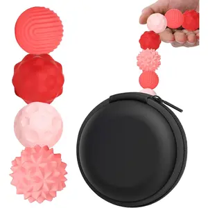 Silicone Fidget Balls - 4 Pack Silicone Stress Relief Balls Stone for Adults Sensory Travel Toys for Calming,Stress,Gifts for Adults Teens ,Red