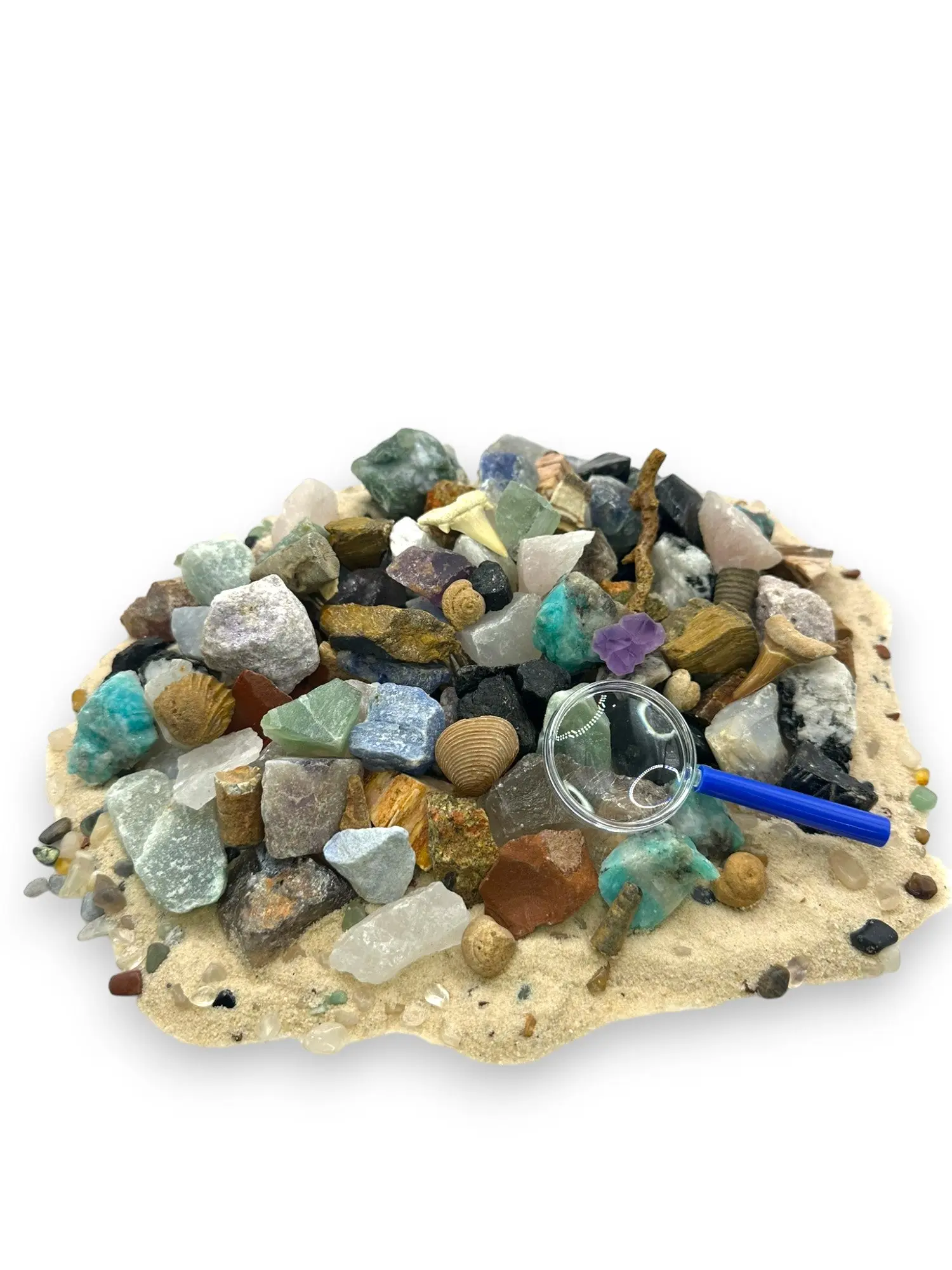 Gem Mining Bucket - 1 Gallon - 18+ Types of Rough Stones Including Desert Rose Pyrite Quartz Jasper Agate & Add-On Items Like Amethyst Druze Cluster