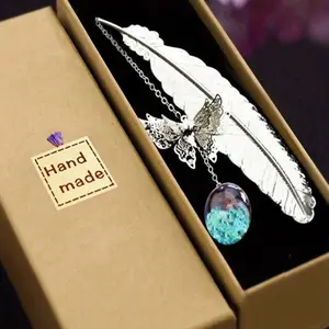 Butterfly Bookmark - Biblemark with Feather Accent and Blue Bead bookish gift Stainless Steel