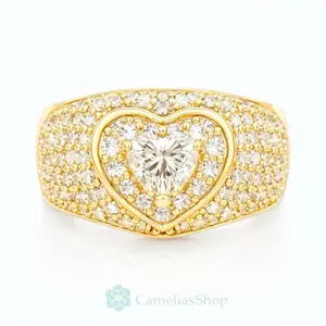 Heart-Shaped Ring with Pave Setting and Cubic Zirconia Stones Women thin cod 0089