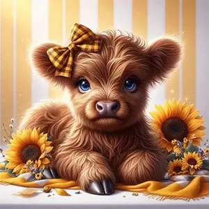 New! Best-Selling DIY 5D Diamond Painting Kit, Highland Cow Theme in Sunflower, Animals, Full Drill Mosaic Craft, Home Wall Decor Gift