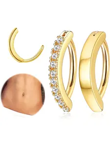 2Pcs 14G Clicker Belly Button Ring for Women Surgical Steel CZ Opal Belly Ring Simple Reverse Navel Rings Navel Piercing Jewelry Body Jewelry