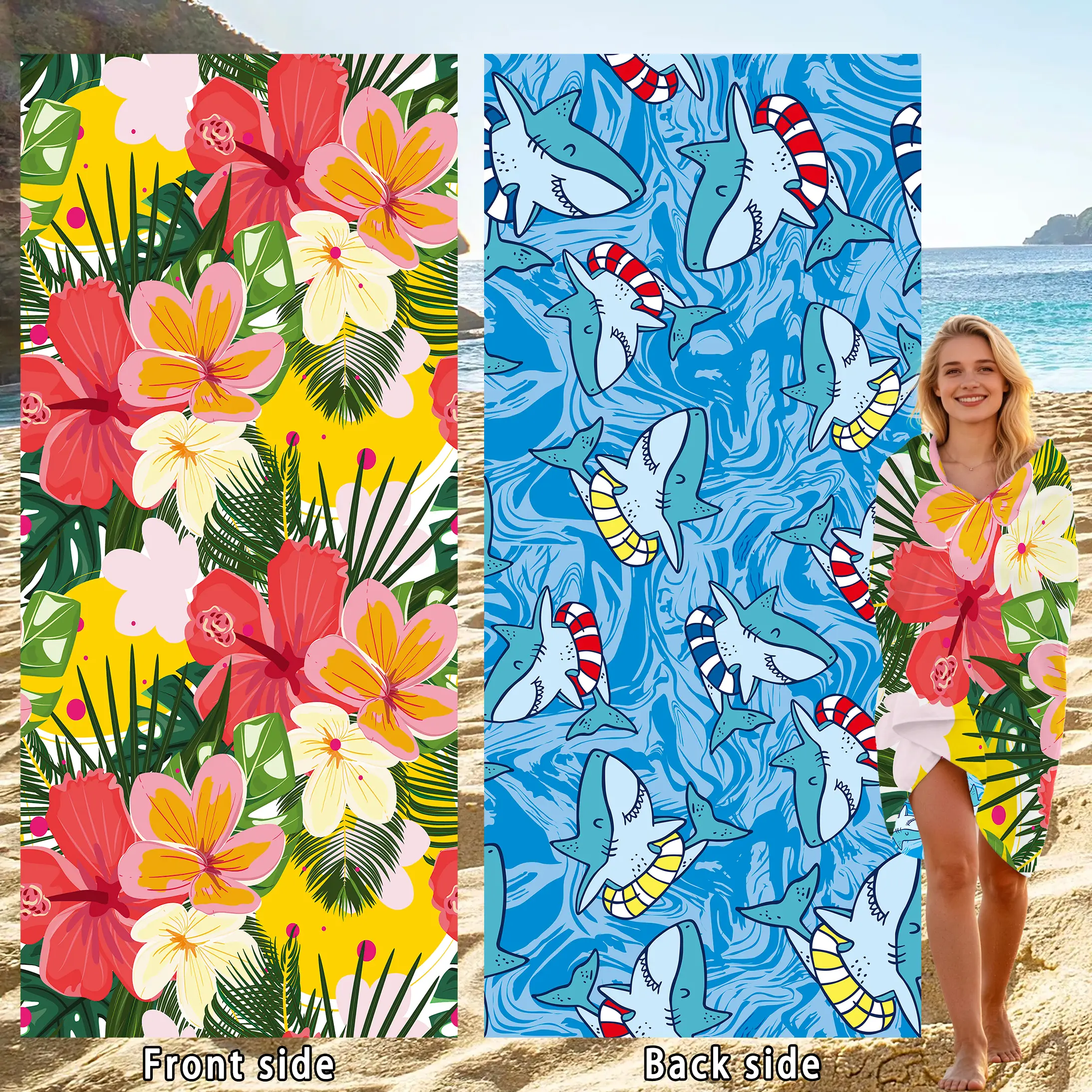 XL Thick Fleece Rectangular Bohemian Floral Microfiber Beach Towel - 31.5x70.86in (81x181cm), Quick-Dry Breathable Reusable Unisex Adult Towel, Machine-Washable for Cruise, Water Sports, Sand Protection, Machine Wash