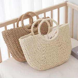 Summer  Straw Bag For Women Handmade Portable Handbag Large Capacity Beach Bag Basket Woven  Bag Purse